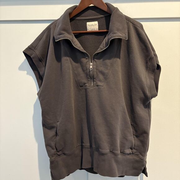 Abercrombie & Fitch Sweatshirt Womens XL Gray Quarter Zip Sleeveless Soft A&F - Picture 2 of 12